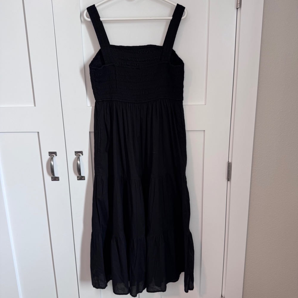 NWOT Lea Black Sleeveless Smocked Top Tiered Maxi Dress Women's Size 1X Cotton - Picture 2 of 7